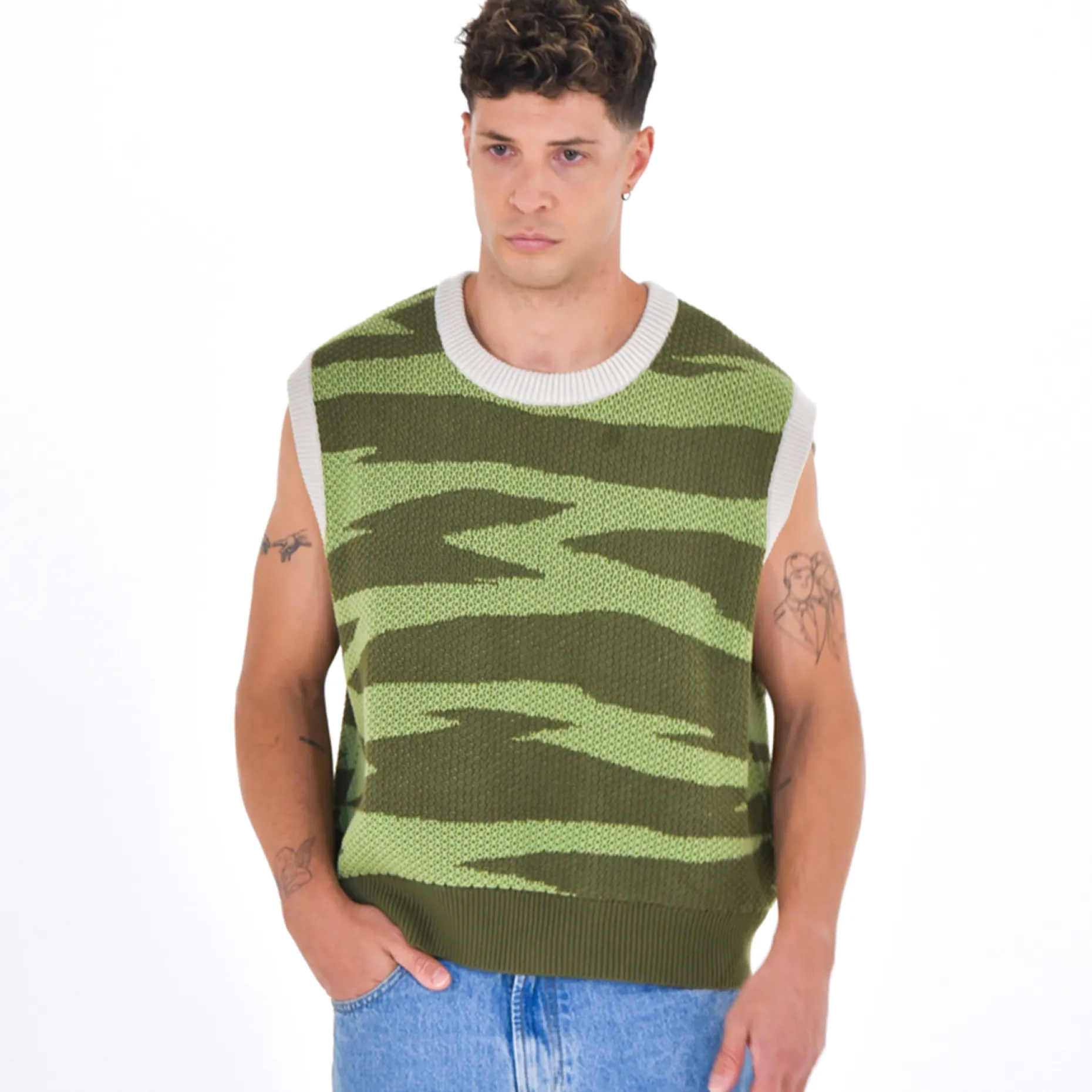 Daniel Chong Knitted Jacquard Vest VERDE/VERDE Flash Sale