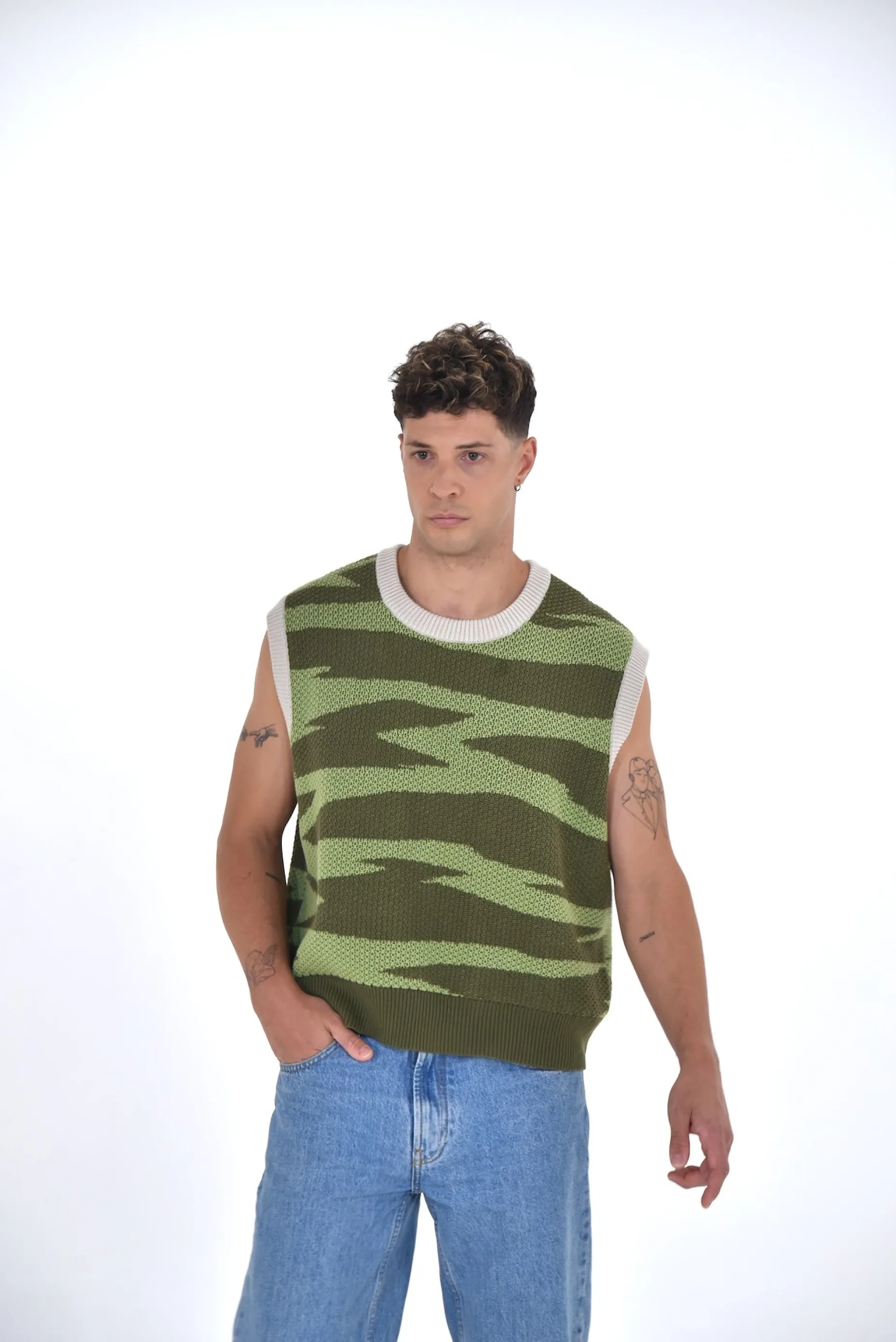 Daniel Chong Knitted Jacquard Vest VERDE/VERDE Flash Sale