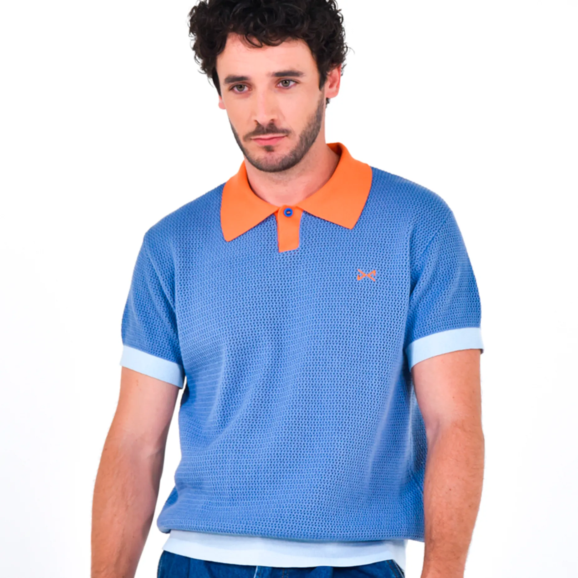 Daniel Chong Men's Short Sleeve Mesh Polo w/ Button AZUL CLARO Online