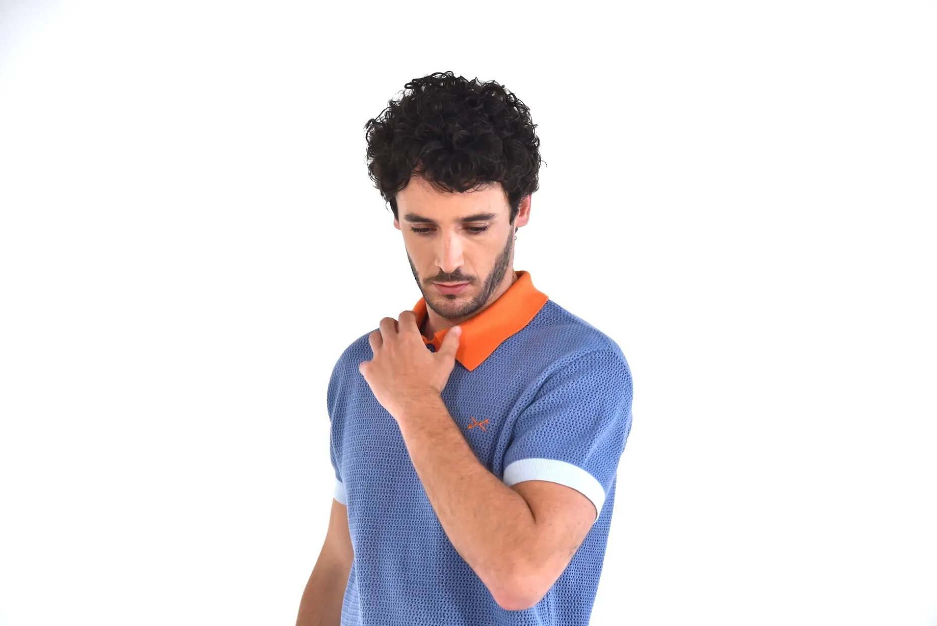 Daniel Chong Men's Short Sleeve Mesh Polo w/ Button AZUL CLARO Online