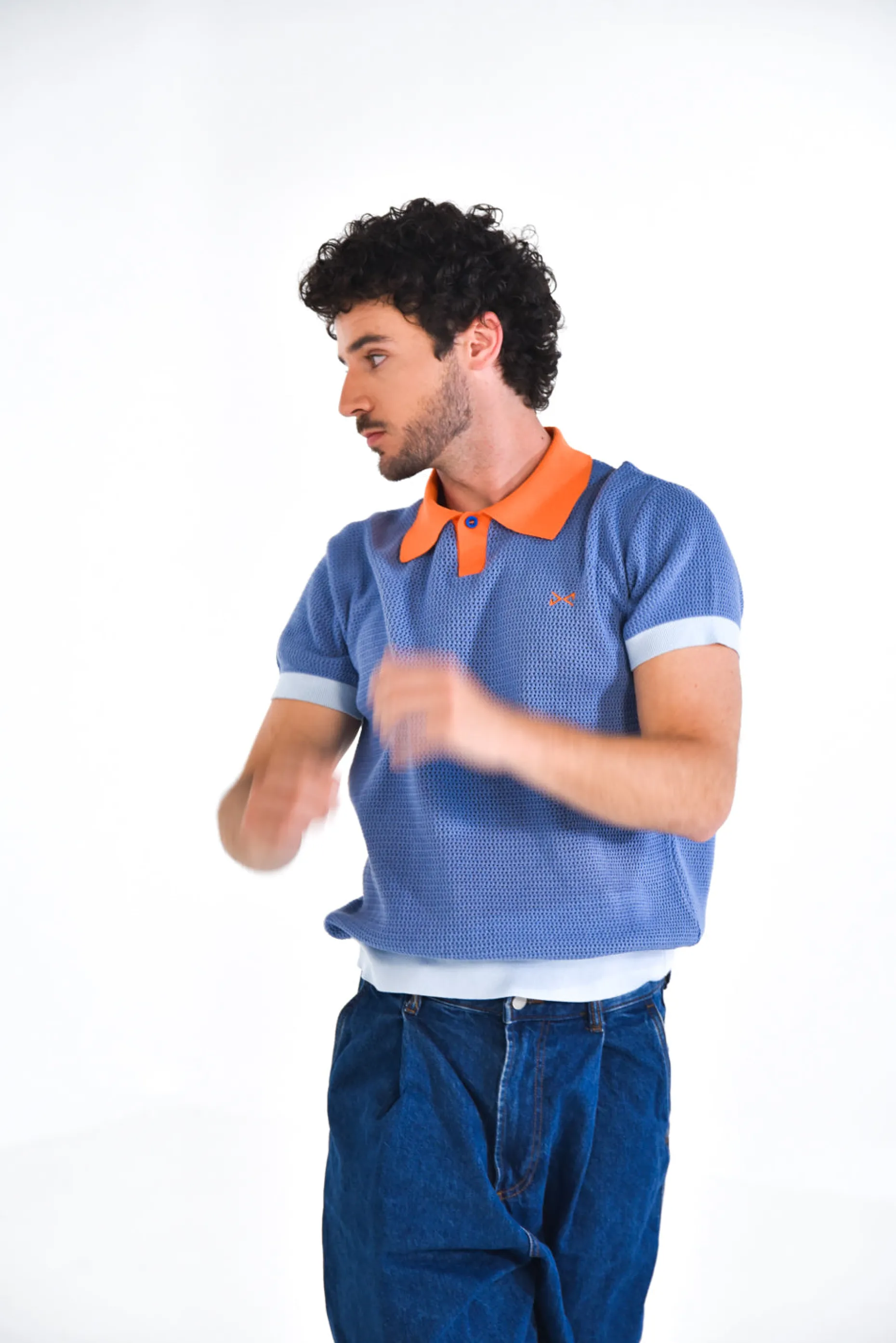 Daniel Chong Men's Short Sleeve Mesh Polo w/ Button AZUL CLARO Online