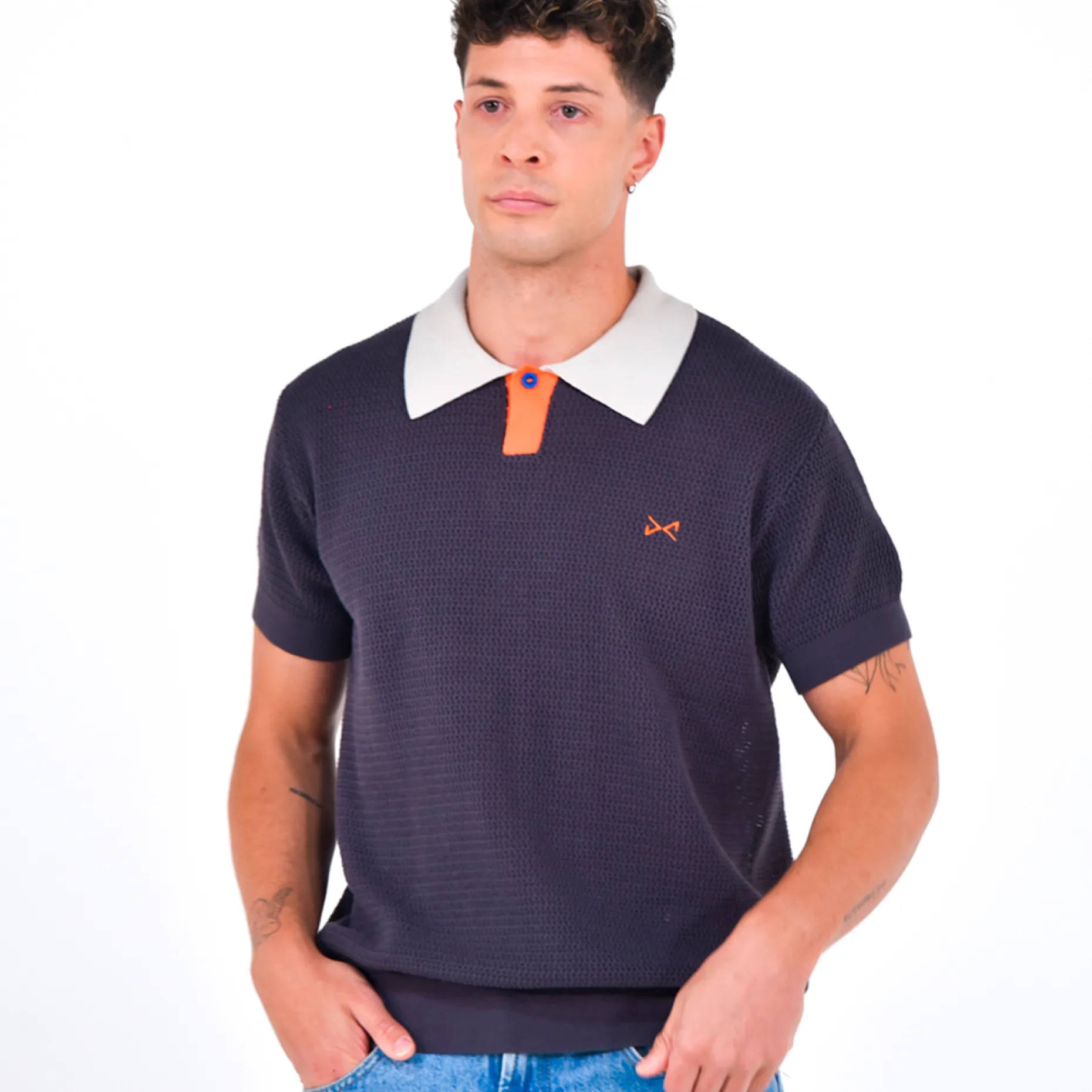Daniel Chong Men's Short Sleeve Mesh Polo w/ Button AZUL MARINO Best Sale