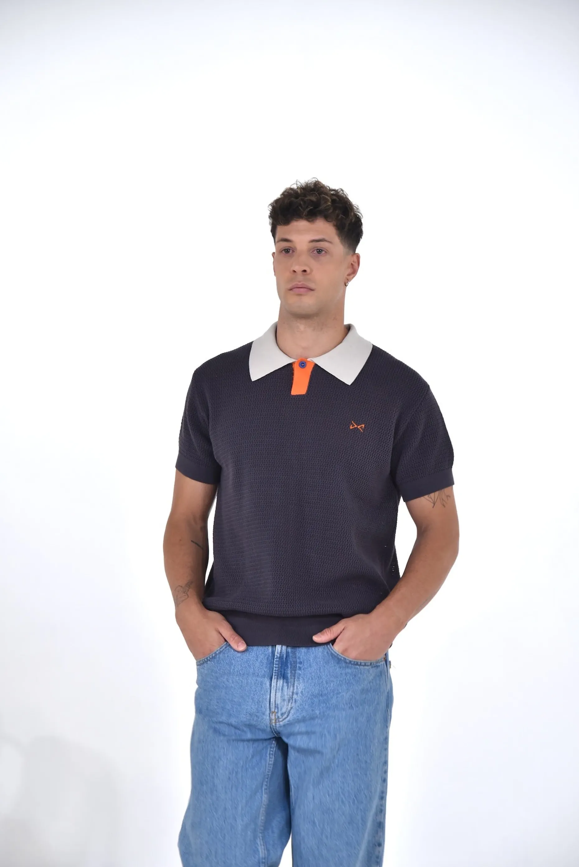 Daniel Chong Men's Short Sleeve Mesh Polo w/ Button AZUL MARINO Best Sale