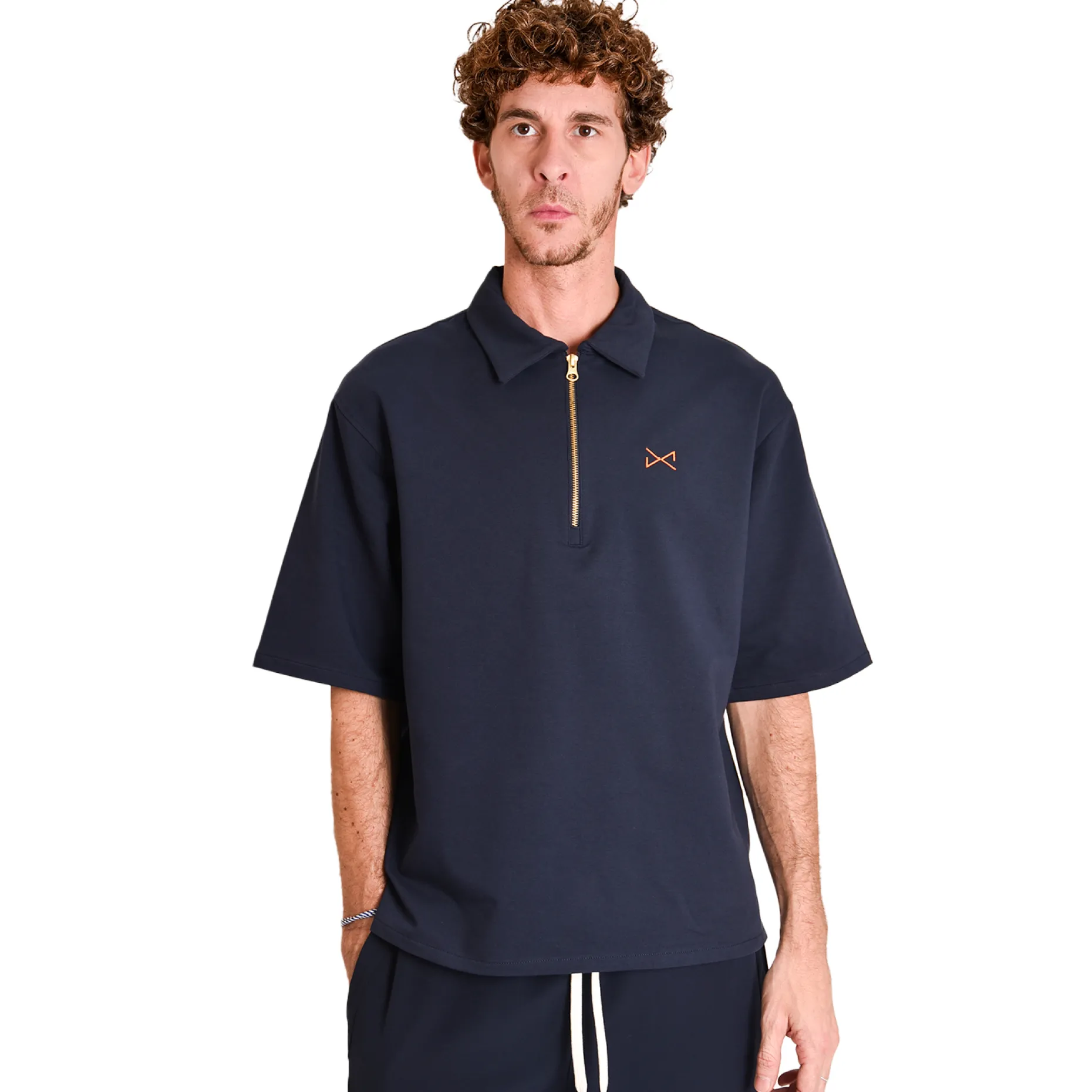 Daniel Chong OVER ZIP POLO NAVY unisex Fashion